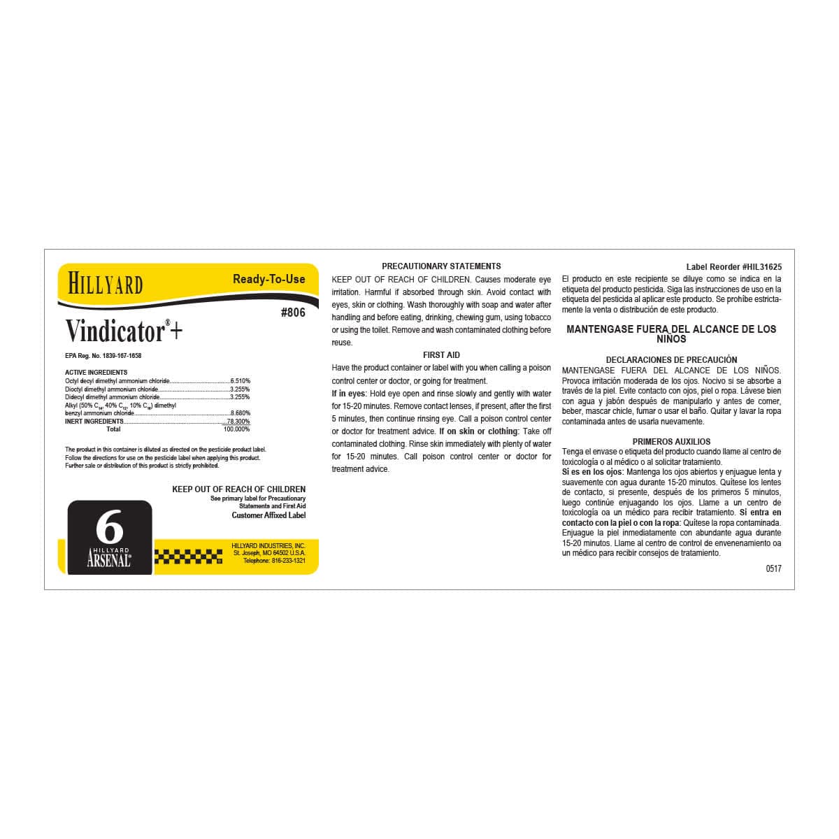 RTU Ars 806 Vindicator+ Product Label Paper 25/Pack