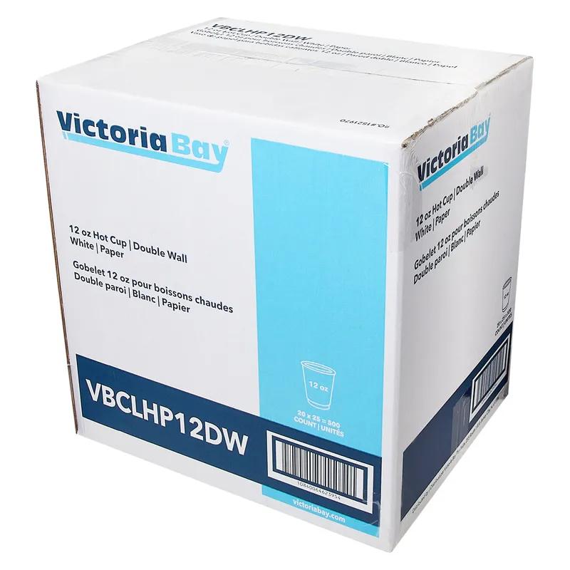 Victoria Bay Hot Cup 12 OZ Double Wall Poly-Coated Paper White Freezer Safe 25 Count/Pack 20 Packs/Case 500 Count/Case