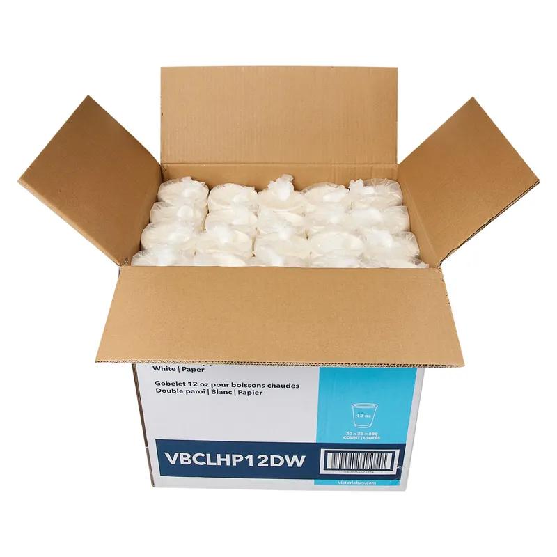 Victoria Bay Hot Cup 12 OZ Double Wall Poly-Coated Paper White Freezer Safe 25 Count/Pack 20 Packs/Case 500 Count/Case