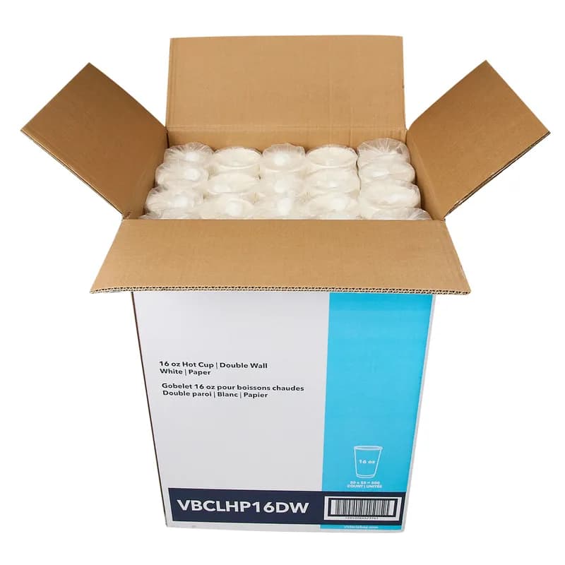 Victoria Bay Hot Cup 16 OZ Double Wall Poly-Coated Paper White Freezer Safe 25 Count/Pack 20 Packs/Case 500 Count/Case
