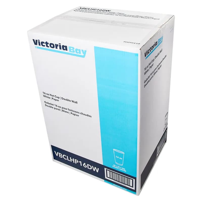 Victoria Bay Hot Cup 16 OZ Double Wall Poly-Coated Paper White Freezer Safe 25 Count/Pack 20 Packs/Case 500 Count/Case