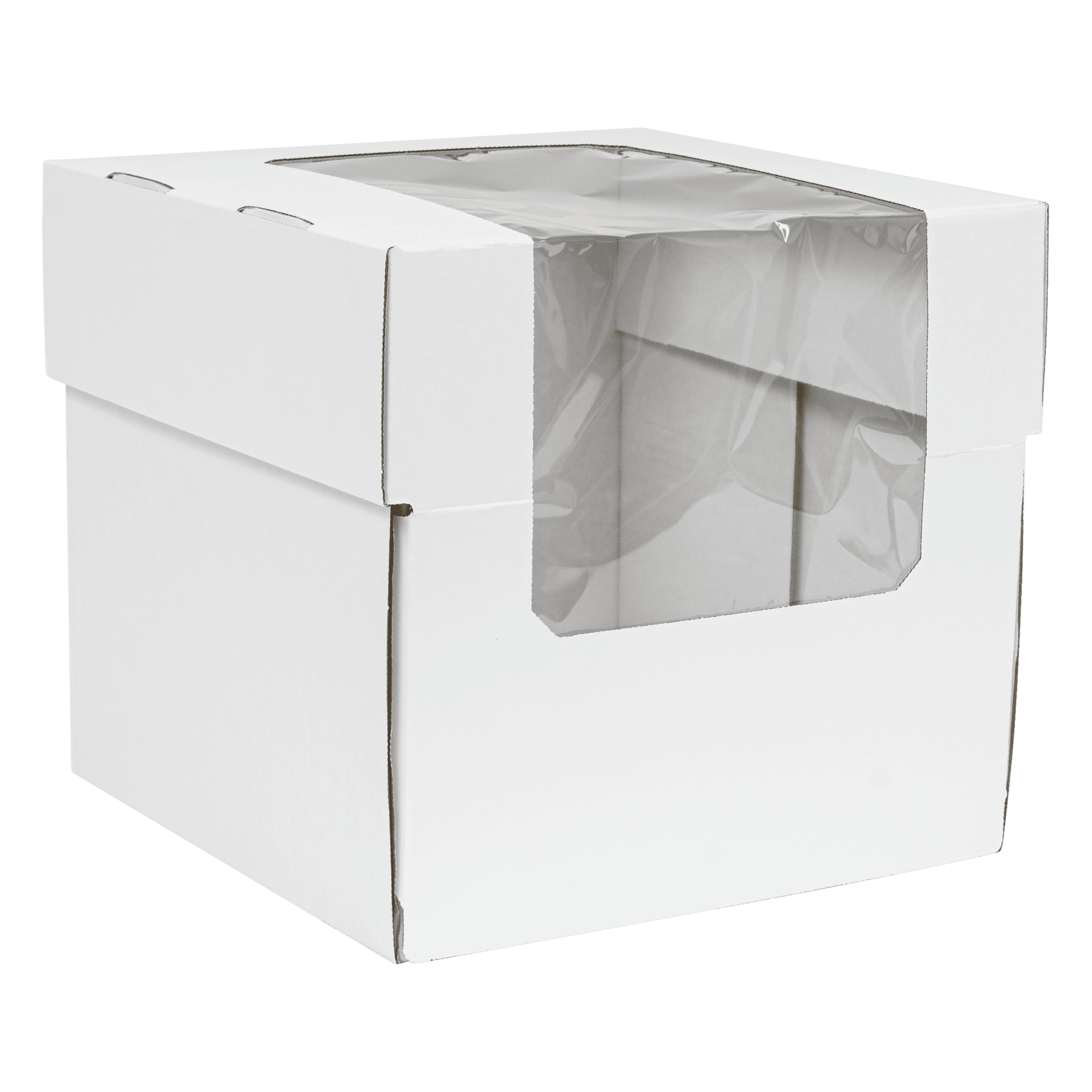 Cake Box & Insert Combo 12X12X12 IN Corrugated Paperboard White Waterfall 2-Piece With Window 10/Case