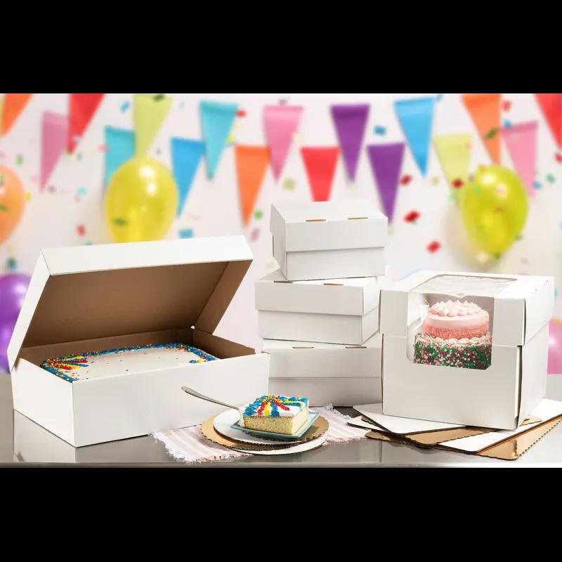 Cake Box & Insert Combo 12X12X12 IN Corrugated Paperboard White Waterfall 2-Piece With Window 10/Case