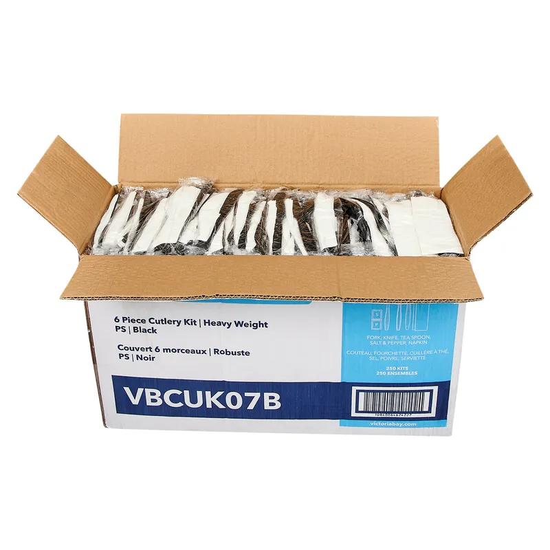 Victoria Bay 6PC Cutlery Kit PS Black Heavyweight With Napkin,Fork,Knife,Teaspoon,Salt & Pepper 250/Case