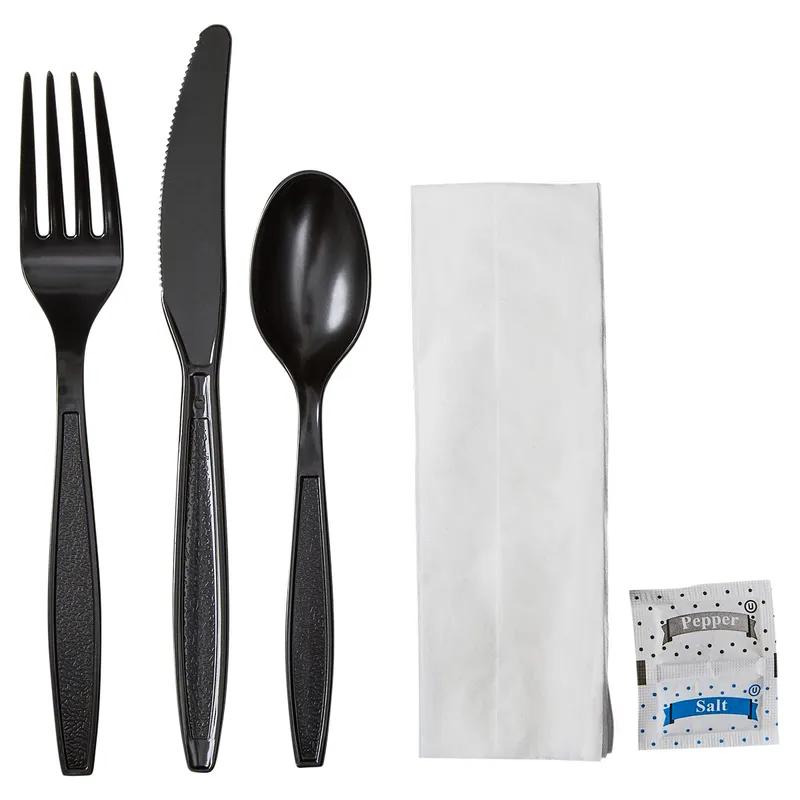 Victoria Bay 6PC Cutlery Kit PS Black Heavyweight With Napkin,Fork,Knife,Teaspoon,Salt & Pepper 250/Case