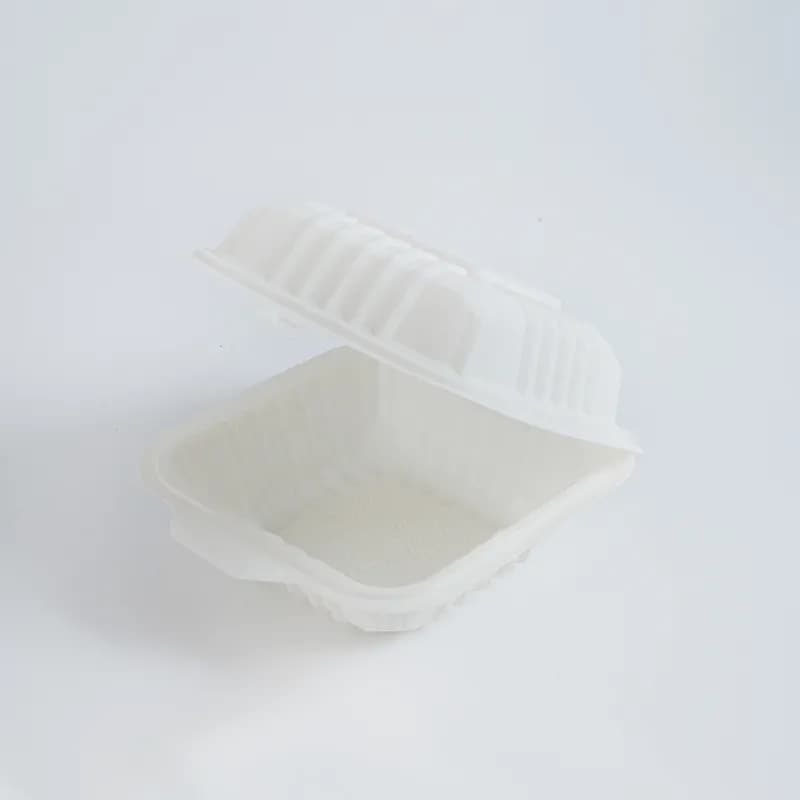 Victoria Bay Take-Out Container Hinged 6X6 IN Cornstarch White Retail 100 Count/Pack 5 Packs/Case 500 Count/Case