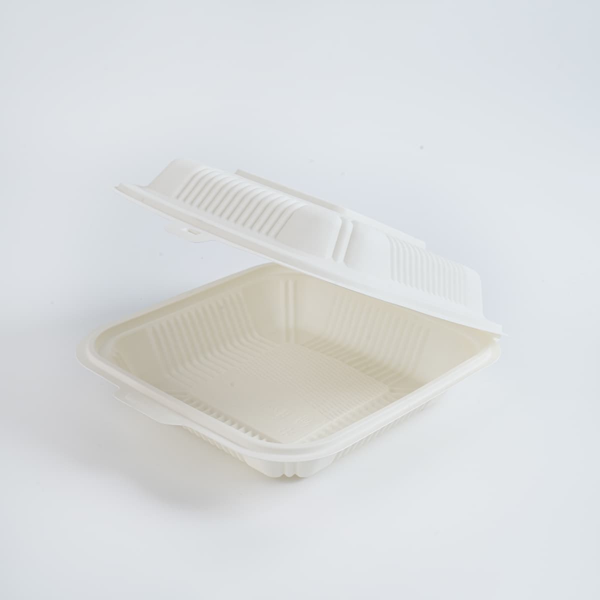 Victoria Bay Take-Out Container 8X8 IN Cornstarch White Retail Hinged 50 Count/Pack 4 Packs/Case 200 Count/Case