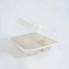 Victoria Bay Take-Out Container 8X8 IN 3 Compartment Cornstarch White Retail 50 Count/Pack 4 Packs/Case 200 Count/Case