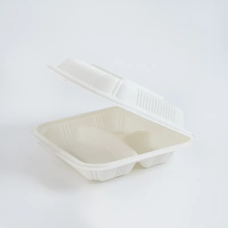 Victoria Bay Take-Out Container 8X8 IN 3 Compartment Cornstarch White Retail 50 Count/Pack 4 Packs/Case 200 Count/Case