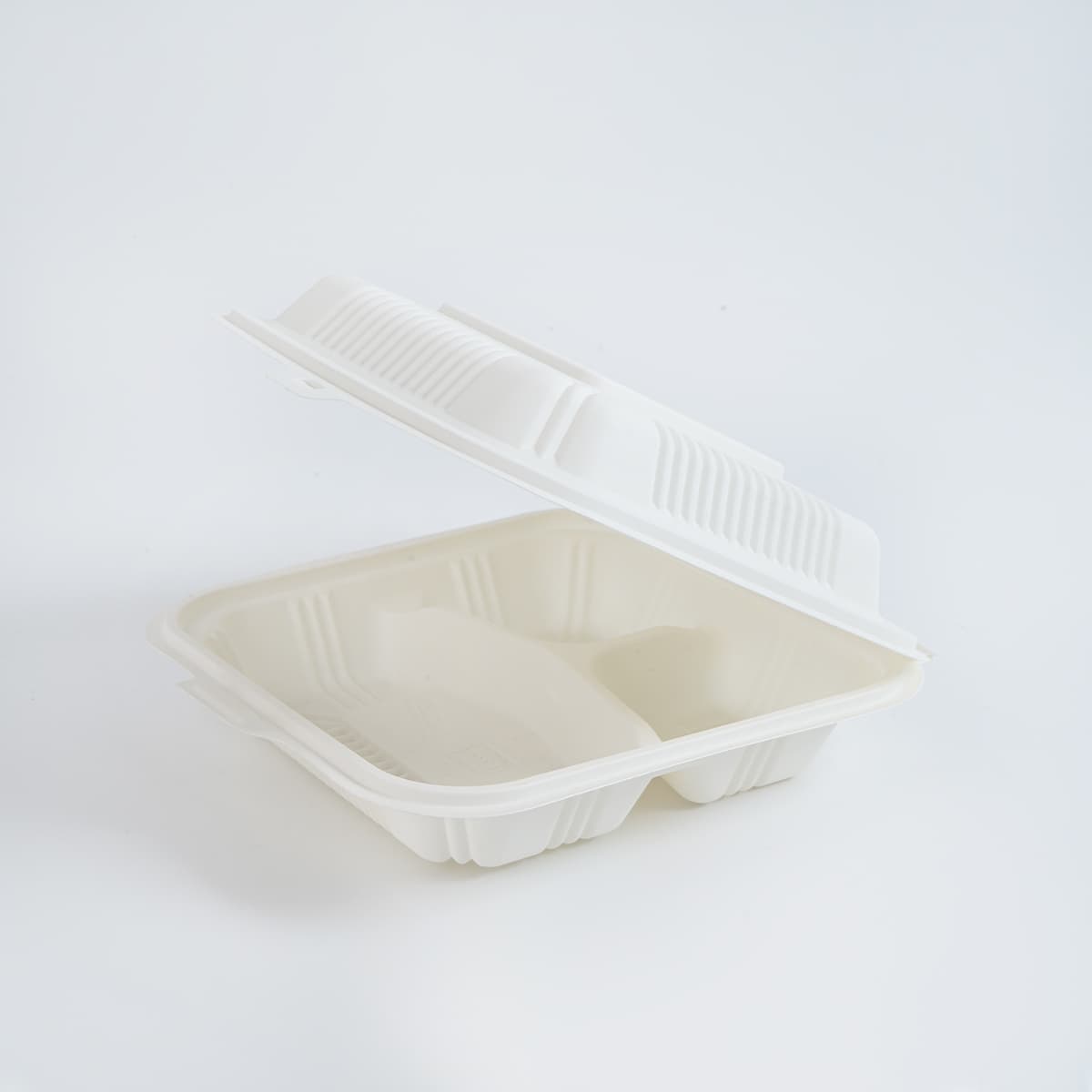 Victoria Bay Take-Out Container 8X8 IN 3 Compartment Cornstarch White Retail 50 Count/Pack 4 Packs/Case 200 Count/Case