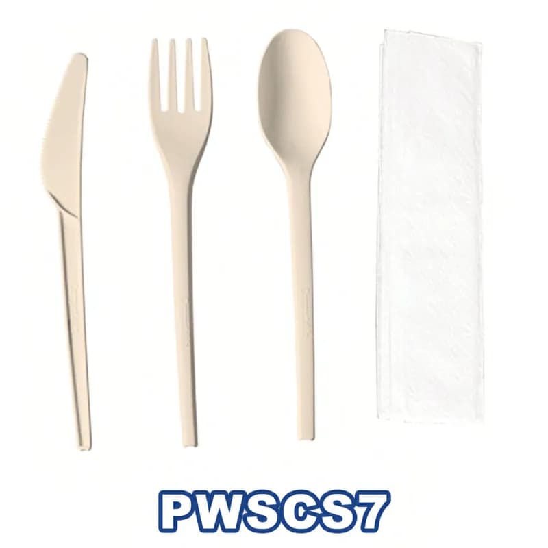 Victoria Bay 4PC Cutlery Kit Cornstarch Retail With White Napkin,Fork,Knife,Spoon 250/Case