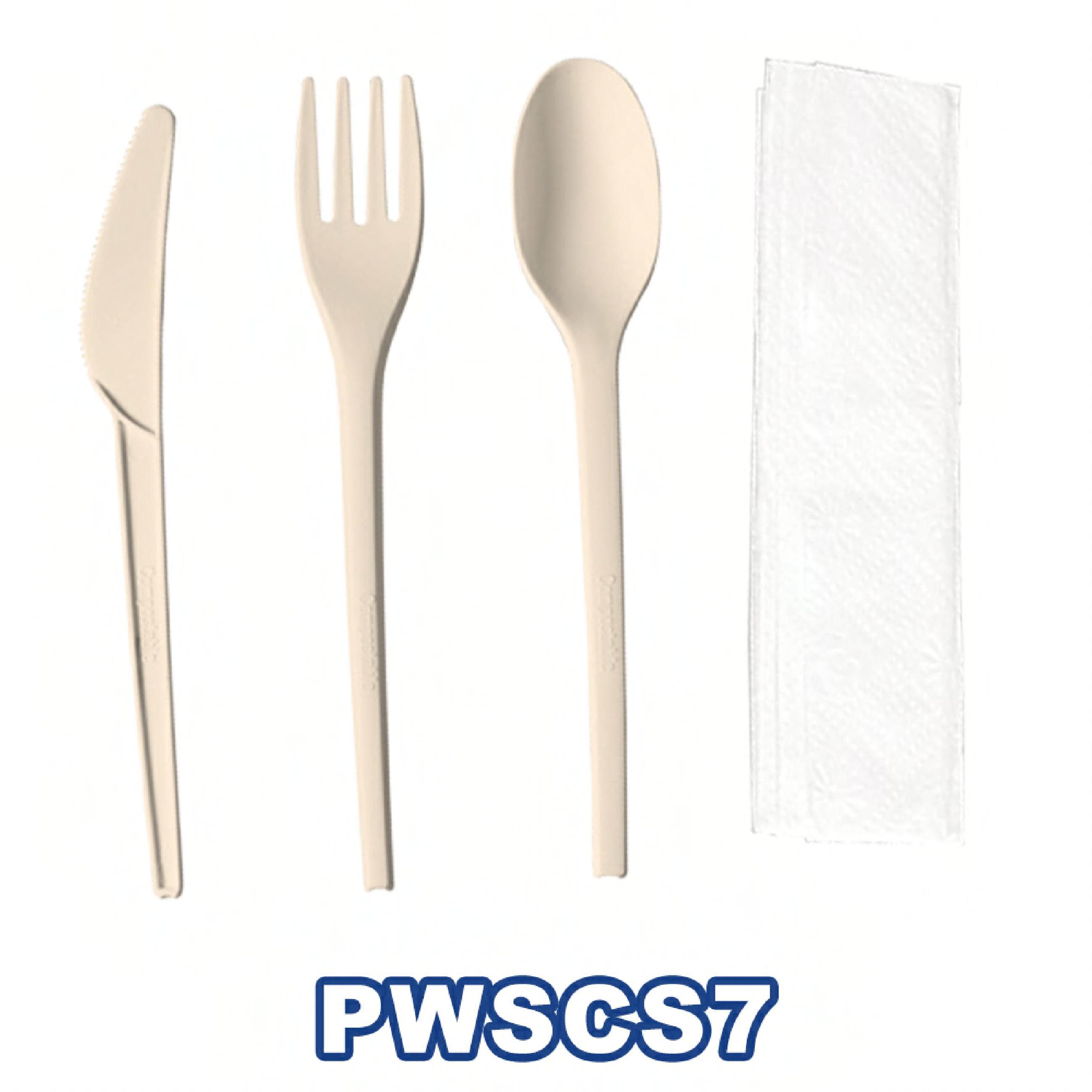 Victoria Bay 4PC Cutlery Kit Cornstarch Retail With White Napkin,Fork,Knife,Spoon 250/Case