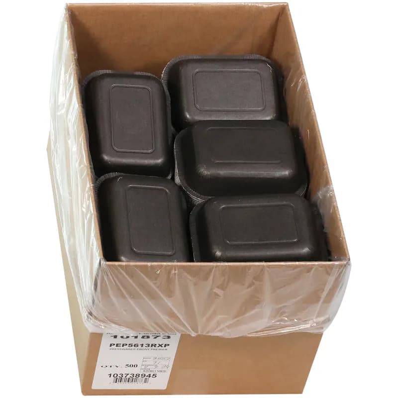 Pressware® Ebony Premier Take-Out Container Base 5X6X1.375 IN Paperboard Black Oblong Microwave Safe 500/Case