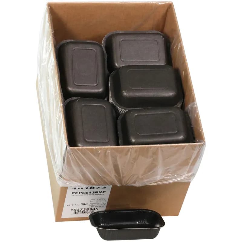 Pressware® Ebony Premier Take-Out Container Base 5X6X1.375 IN Paperboard Black Oblong Microwave Safe 500/Case