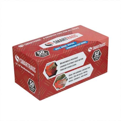 HOSPECO® Smart Rags 12X12 IN Microfiber Red Square 18 Gram Seamless Lint-Free Economy 50 Count/Box 8 Box/Case