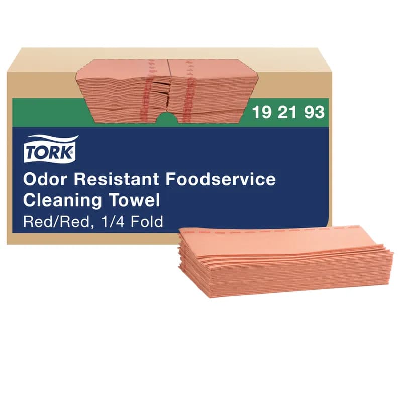 Tork Foodservice Cleaning Wipe 13X24 IN 12X6.5 IN Red 1/4 Fold Refill Odor Resistant 150 Count/Pack