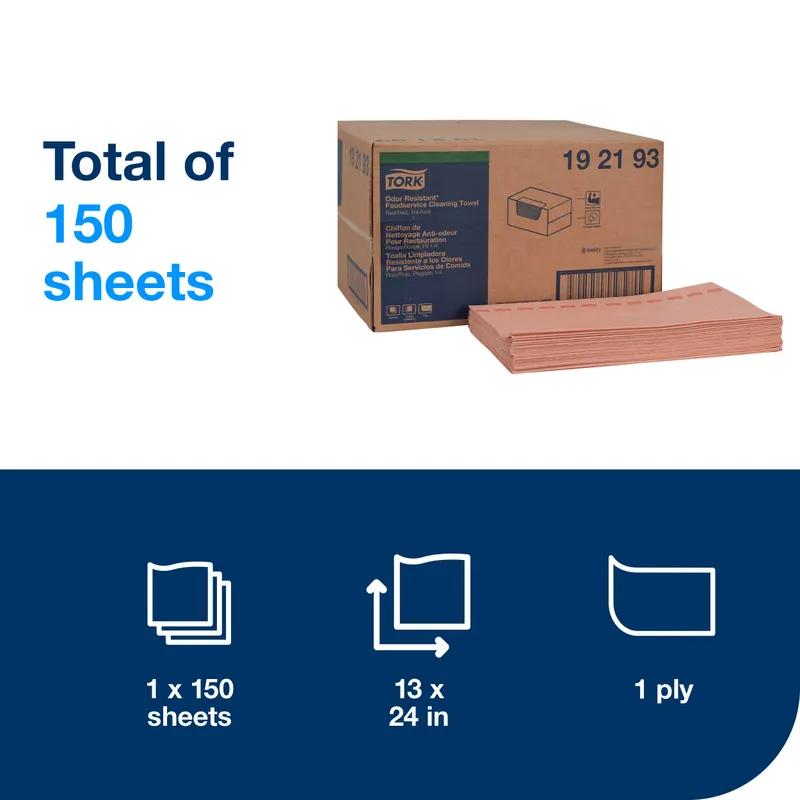 Tork Foodservice Cleaning Wipe 13X24 IN 12X6.5 IN Red 1/4 Fold Refill Odor Resistant 150 Count/Pack