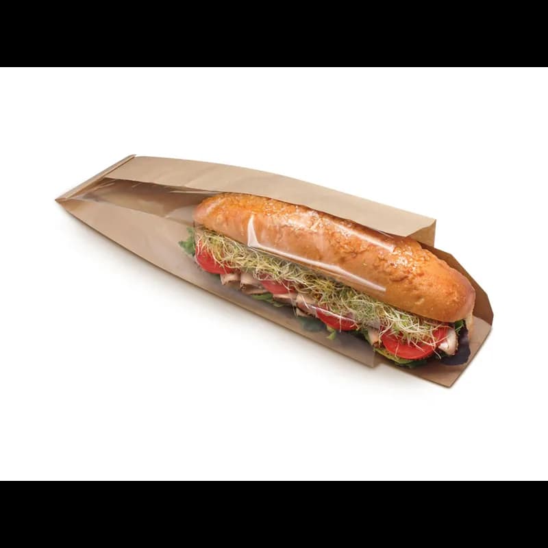 Bagcraft® Dubl View ToGo!® Hoagie & Sub Bag 4.25X2.75X16.5 IN Wax Coated Paper PET Kraft With Tray With Window 250/Case
