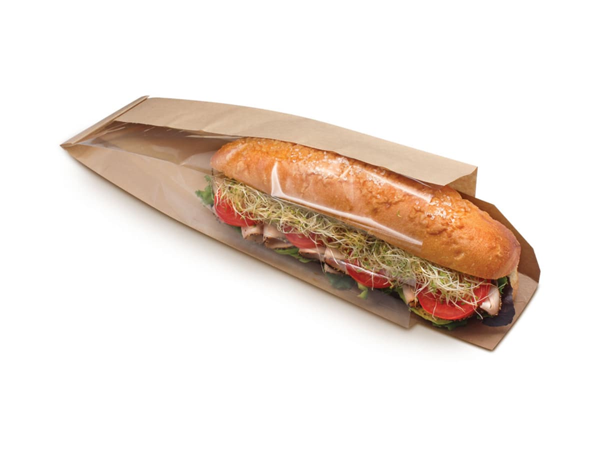 Bagcraft® Dubl View ToGo!® Hoagie & Sub Bag 4.25X2.75X16.5 IN Wax Coated Paper PET Kraft With Tray With Window 250/Case