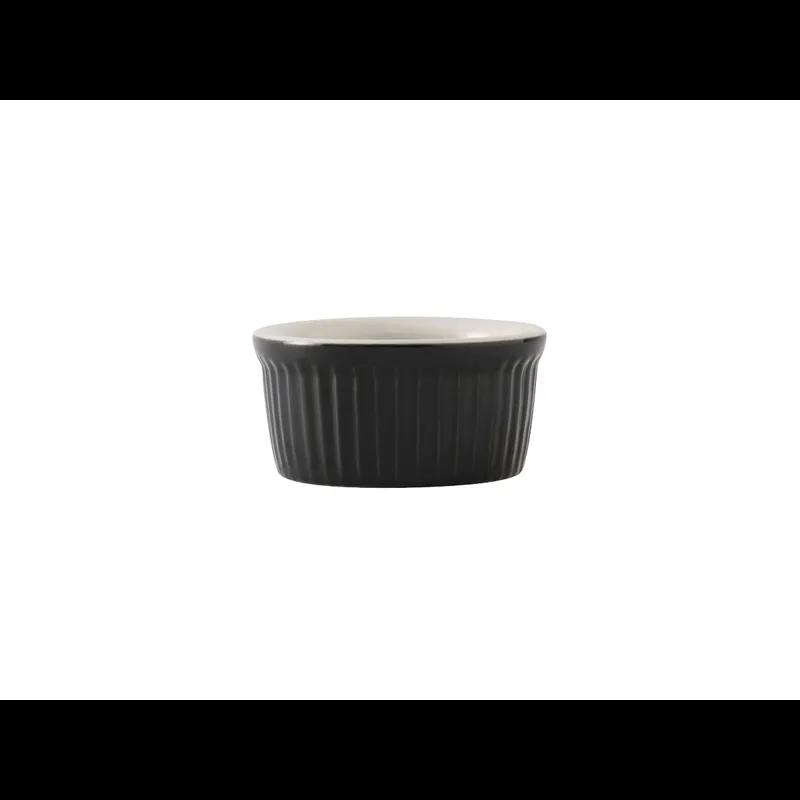 Ramekin 3.5 OZ China Black Eggshell Round Fluted Fully Vitrified Oven Safe Dishwasher Safe Microwave Oven Safe 48/Case