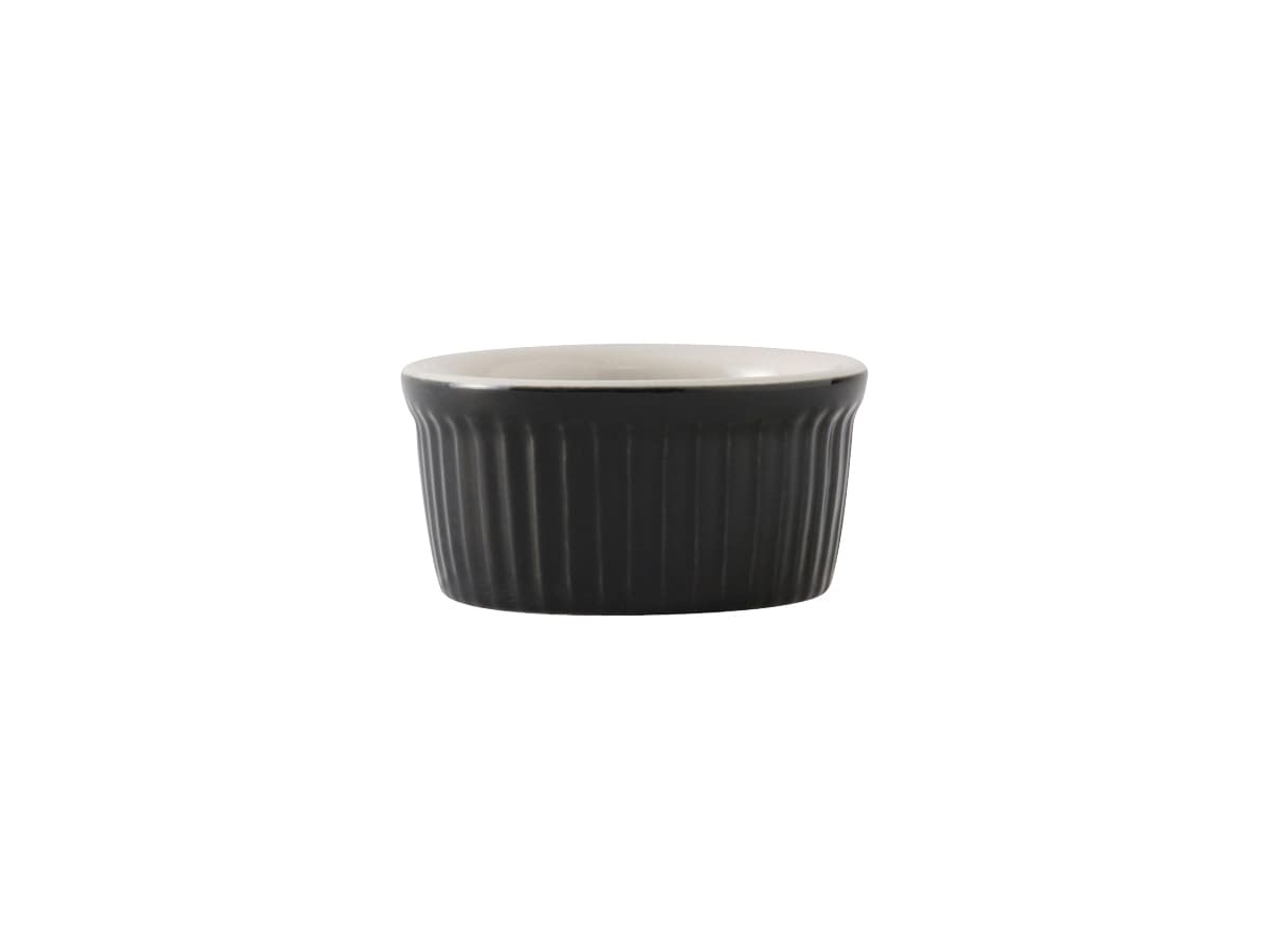 Ramekin 3.5 OZ China Black Eggshell Round Fluted Fully Vitrified Oven Safe Dishwasher Safe Microwave Oven Safe 48/Case