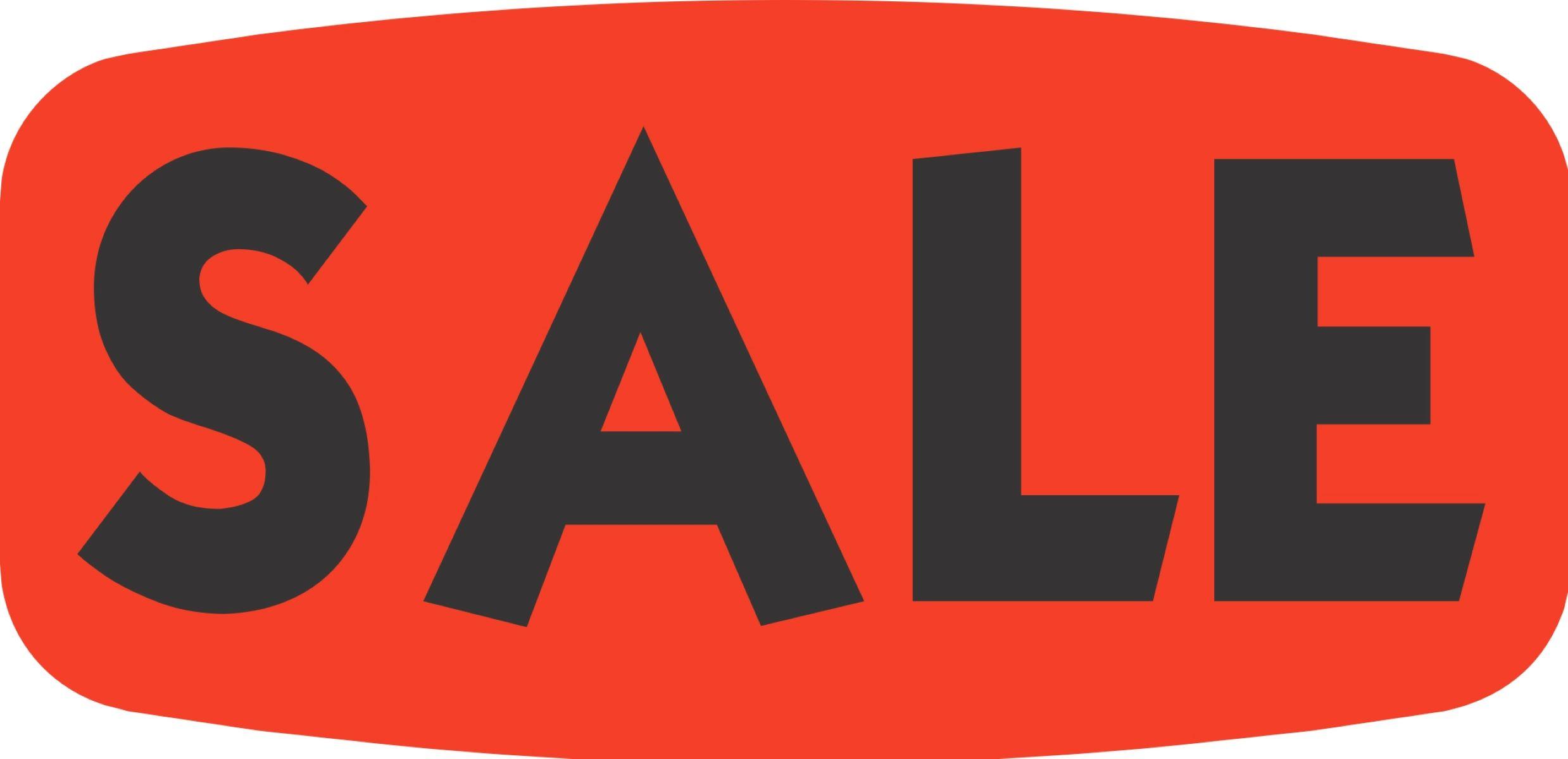 Sale Label Black Fluorescent Red Short Oval Dayglo 1000 Count/Roll 50 Rolls/Case 50000 Count/Case