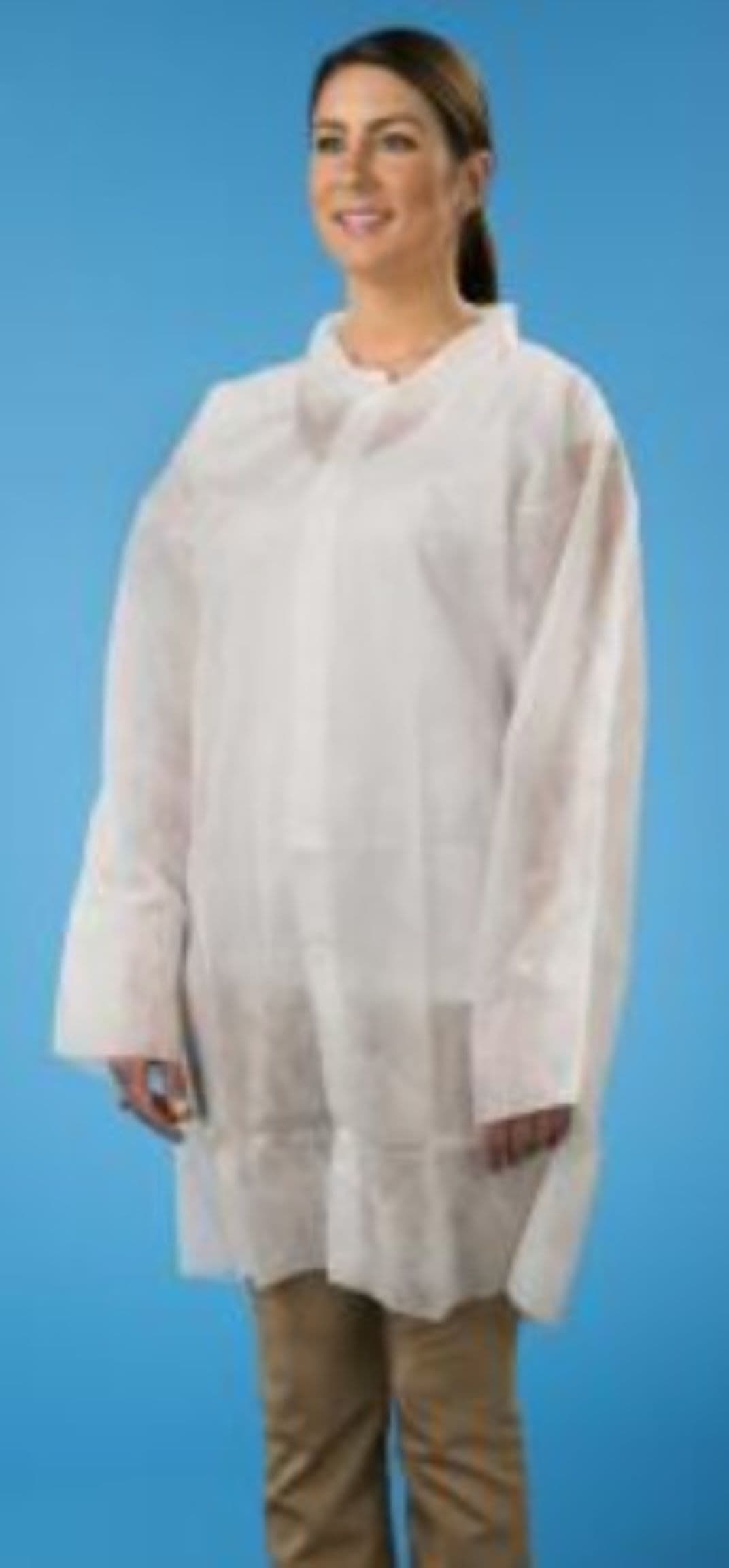 Lab Coat White PP Snap Front Elastic Wrists 25/Case Royal