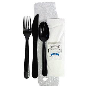 Victoria Bay 6PC Cutlery Kit PP Black Heavyweight With Napkin,Fork,Spoon,Knife,Salt & Pepper 250/Case