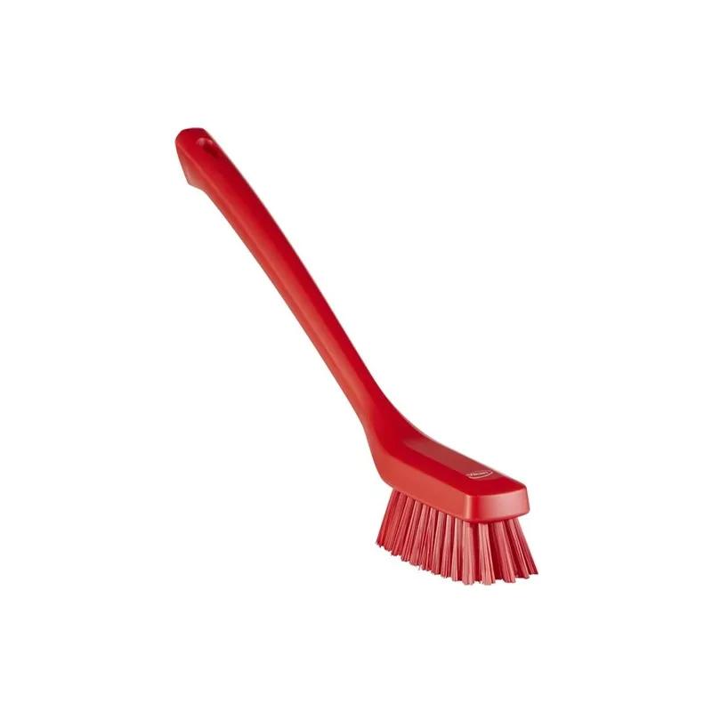 Vikan® Cleaning Brush 16.5X1.8X4.3 IN PP Polyester Stainless Steel Red Long Handle Narrow 1/Each