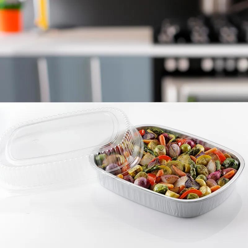 Gourmet-To-Go® Take-Out Container Base & Lid Combo With Plastic Dome Lid Medium (MED) 52 OZ Aluminum Silver 50/Case