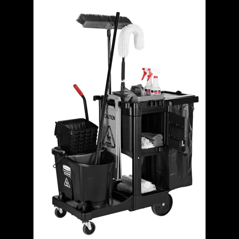 Executive Series™ Janitorial Cleaning Cart 46.00X21.75X38.38 IN Black Gray Plastic 4 IN Casters Traditional 1/Case