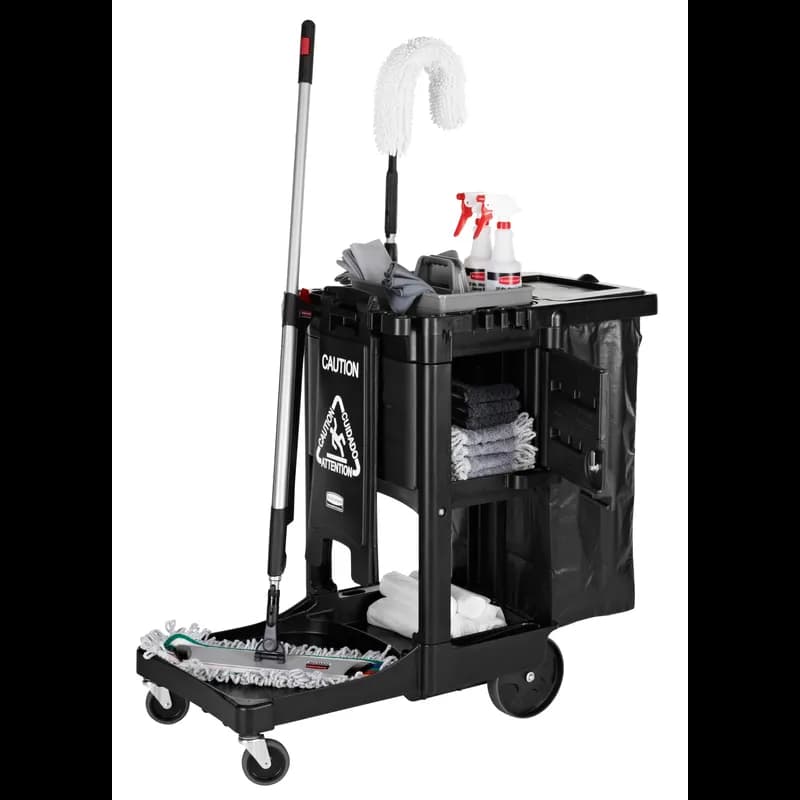 Executive Series™ Janitorial Cleaning Cart 46.00X21.75X38.38 IN Black Gray Plastic 4 IN Casters Traditional 1/Case