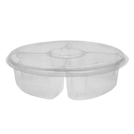 Deli Container Base & Lid Combo With Flat Lid 10.25X1.5 IN 4 Compartment PET Clear Round With Sauce Compartment 72/Case