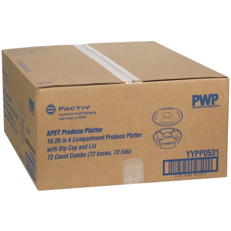 Deli Container Base & Lid Combo With Flat Lid 10.25X1.5 IN 4 Compartment PET Clear Round With Sauce Compartment 72/Case