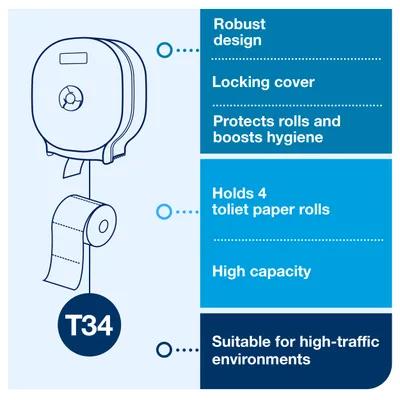 Tork T34 Toilet Paper Dispenser 6X15X13.17 IN Plastic Wall Mount Black 4-Roll High Capacity 1/Each