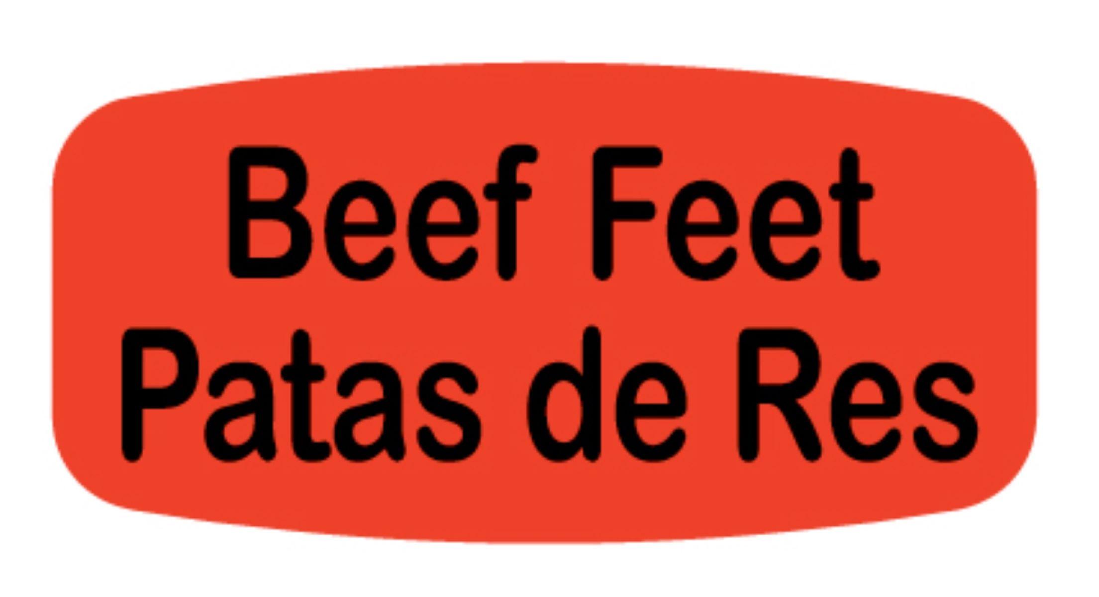 Beef Feet/Patas de Res Spanish Label Black Fluorescent Red Short Oval Bilingual 1000 Count/Roll 50 Rolls/Case