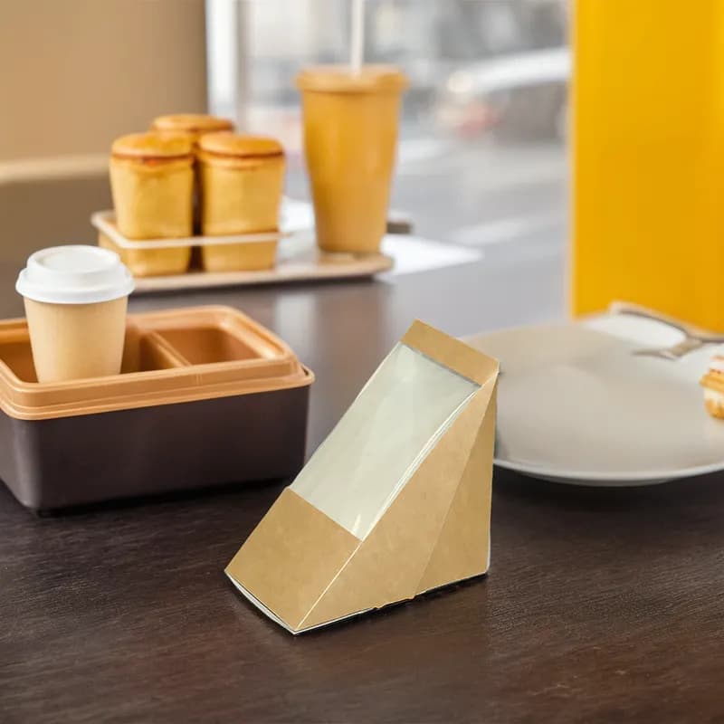 Sandwich Wedge Take-Out Box Large (LG) Kraft Triangle 500/Case