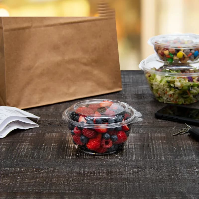 Dart® Safeseal™ Bowl & Lid Combo With Dome Lid 16 OZ PET Clear Round 60 Count/Pack 4 Packs/Case 240 Count/Case