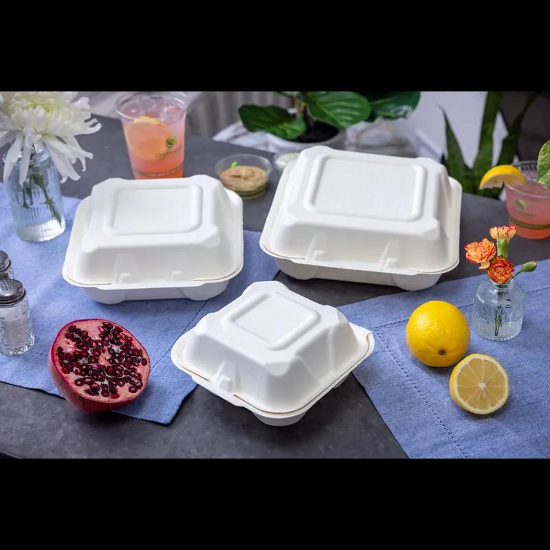 Take-Out Container Hinged 6.8X6.5X3.3 IN Fiber Blend Natural 450/Case