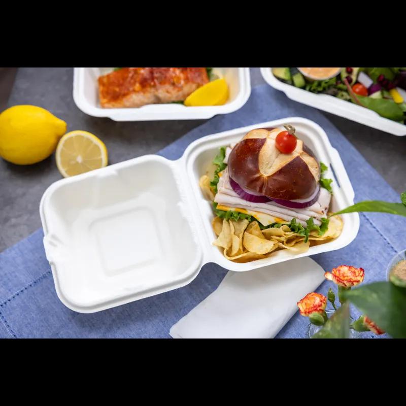 Take-Out Container Hinged 6.8X6.5X3.3 IN Fiber Blend Natural 450/Case
