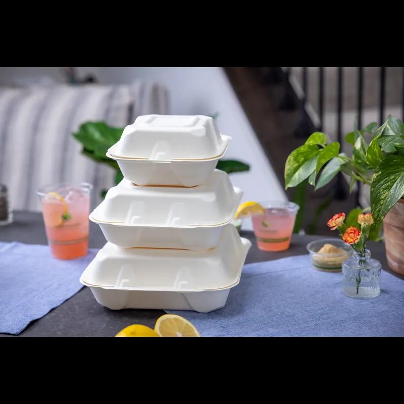 Take-Out Container Hinged 9.3X9.1X3.3 IN Fiber Blend Natural 200/Case