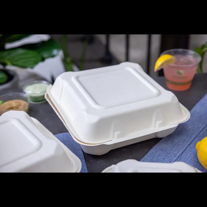 Take-Out Container Hinged 9.3X9.1X3.3 IN Fiber Blend Natural 200/Case