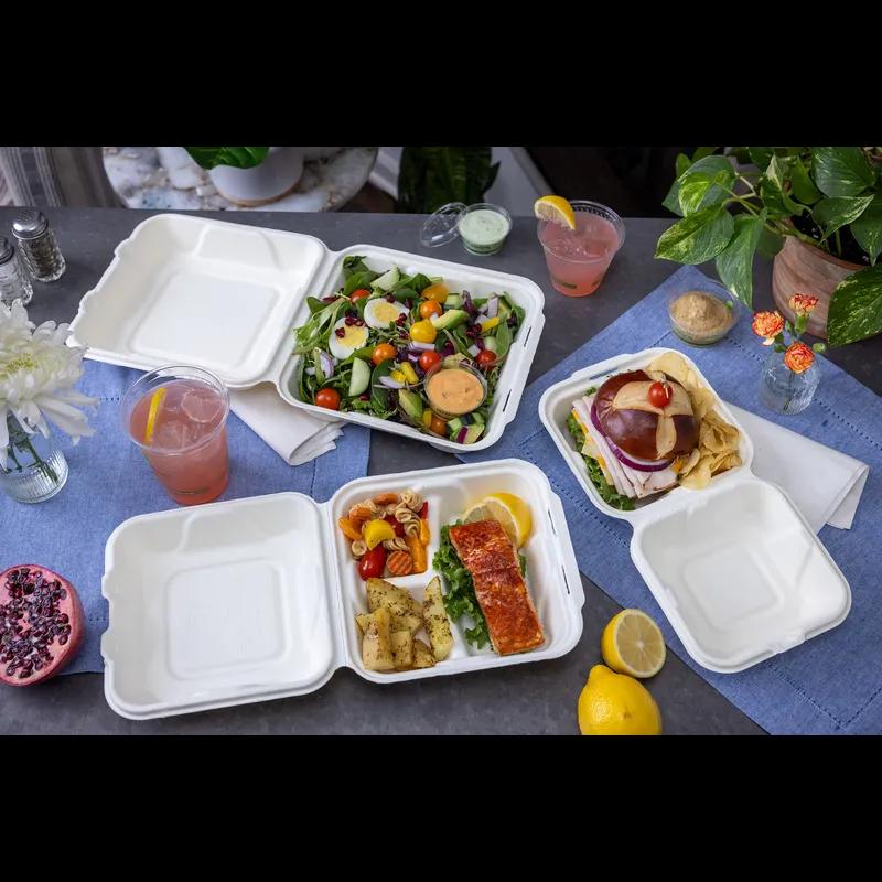 Take-Out Container Hinged 9.3X9.1X3.3 IN Fiber Blend Natural 200/Case