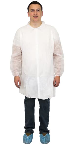 PolyLite® Lab Coat Large (LG) White PP Snap Front No Pockets Elastic Wrists Long Sleeve 30/Case