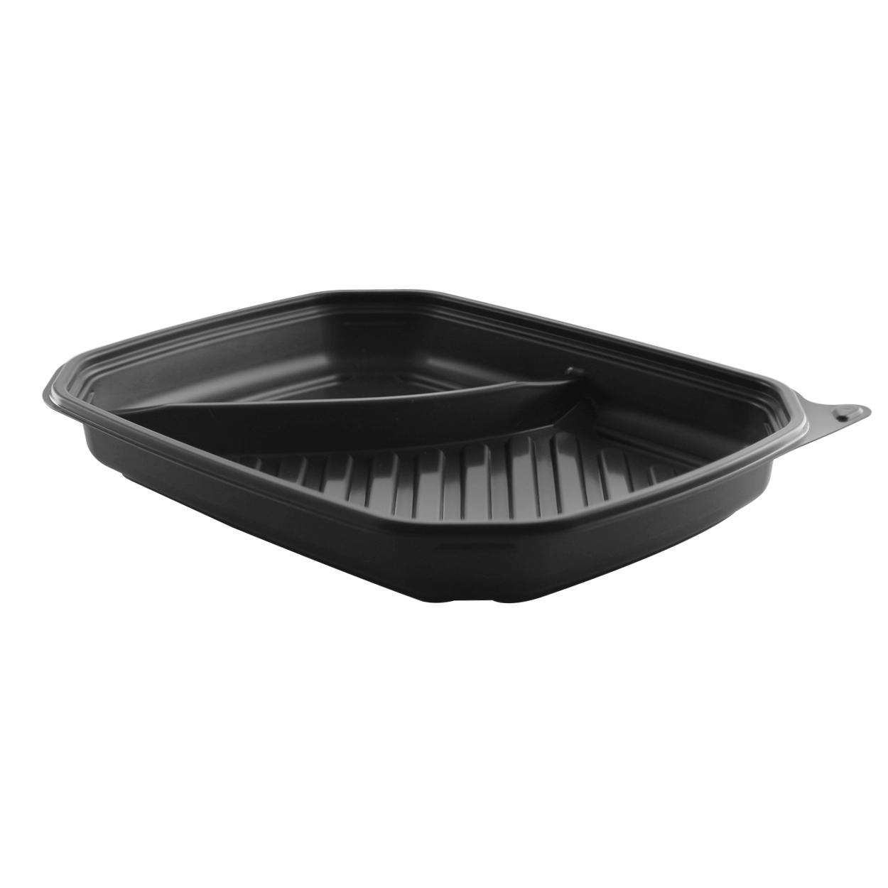 Take-Out Container Base 11X9 IN 2 Compartment Black Rectangle 240/Case
