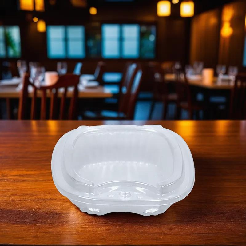 WNA Atrium Take-Out Container Hinged With Flat Lid 8 OZ OPS Clear Square 500/Case