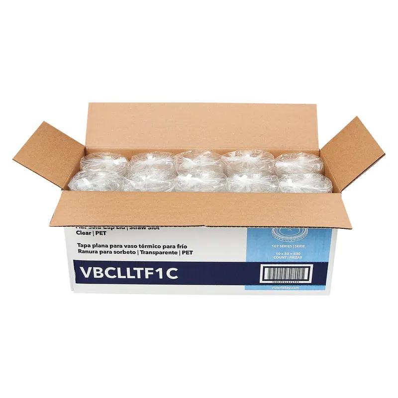 Victoria Bay Lid Flat 107MM 4.21 IN PET Clear Printed Round For 32 OZ Cold Cup Straw Slot 500/Case