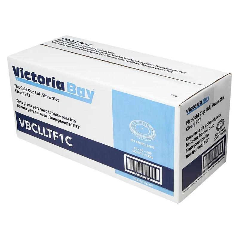 Victoria Bay Lid Flat 107MM 4.21 IN PET Clear Printed Round For 32 OZ Cold Cup Straw Slot 500/Case