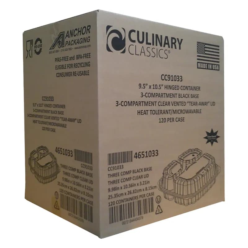 Take-Out Container Hinged 10.5X9.5 IN 3 Compartment Clear Microwave Safe Anti-Fog 120/Case