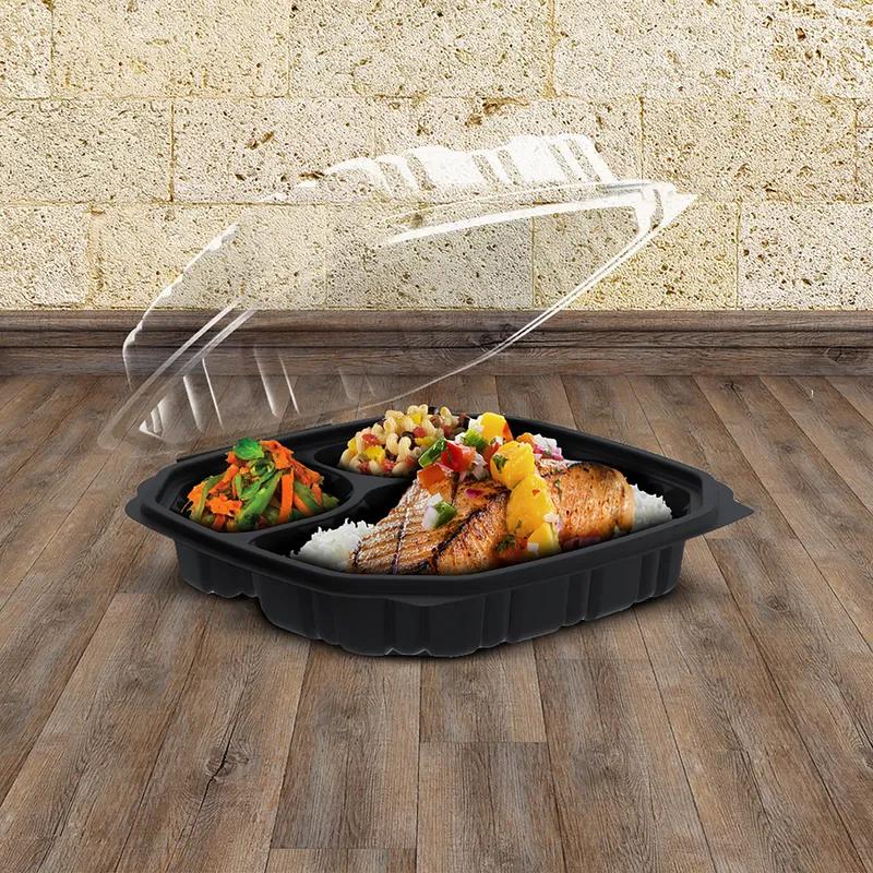 Take-Out Container Hinged 10.5X9.5 IN 3 Compartment Clear Microwave Safe Anti-Fog 120/Case